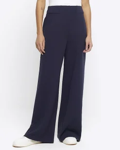 Navy Stitched Wide Leg Trousers