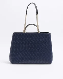 Navy woven chain tote bag