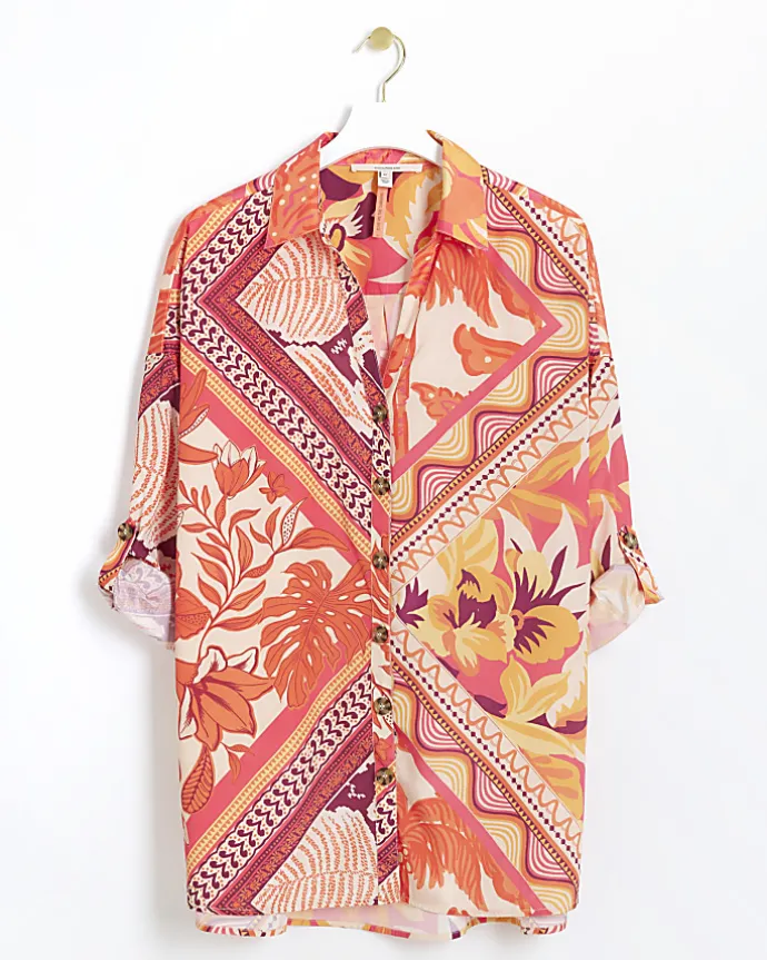 Orange floral oversized beach shirt
