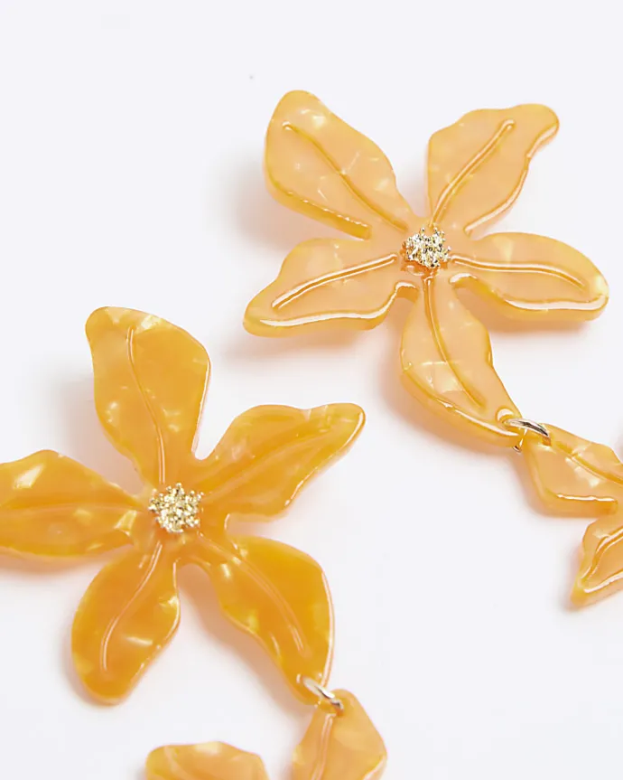 Orange Flower Drop Earrings