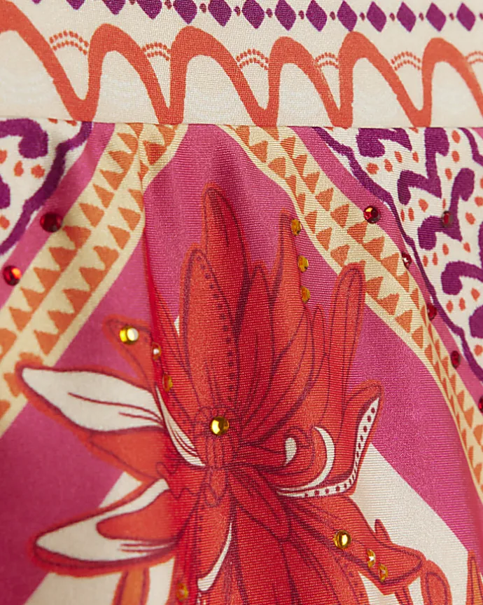 Orange high wasted scarf print bikini bottoms