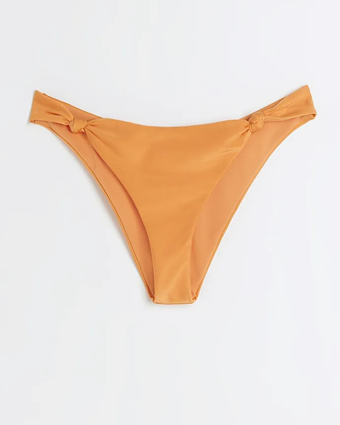 Orange low rise knot bikini bottoms