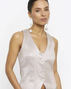 Petite beige button front waistcoat