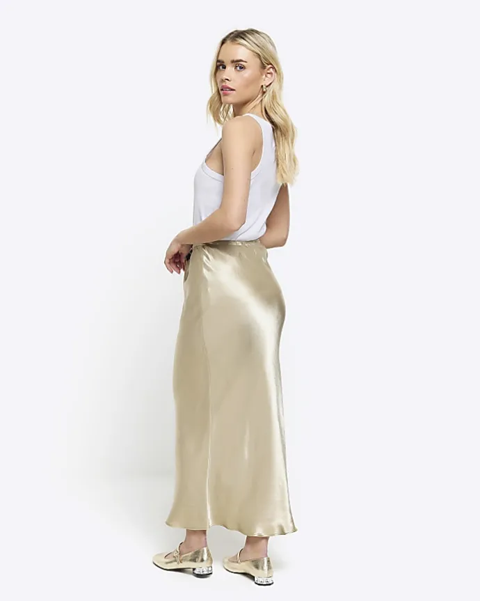 Petite beige tie waist midi skirt