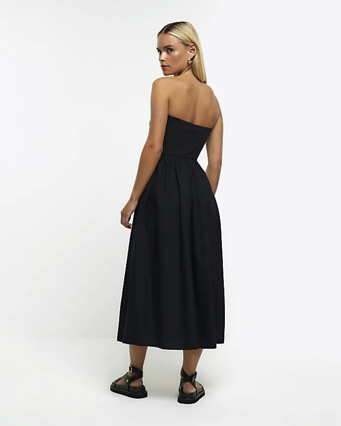 Petite black bandeau prom midi dress