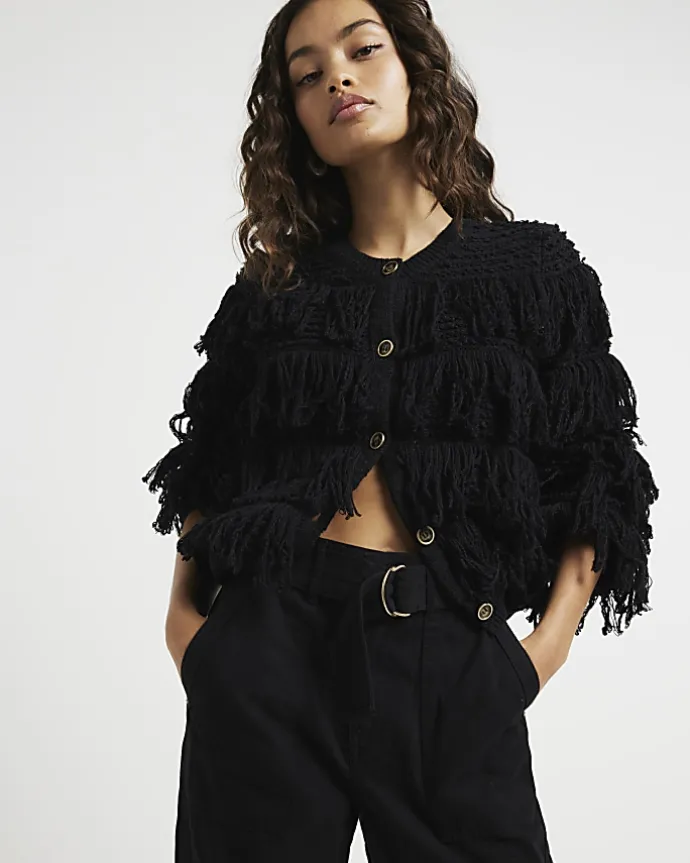 Petite black belted utility cargo trousers