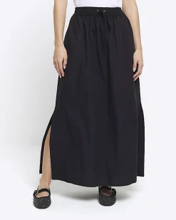 Petite black elasticated waist maxi skirt