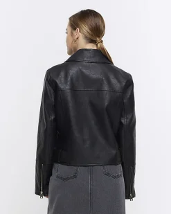 Petite Black Faux Leather Biker Jacket