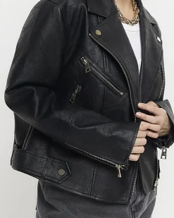 Petite Black Faux Leather Biker Jacket