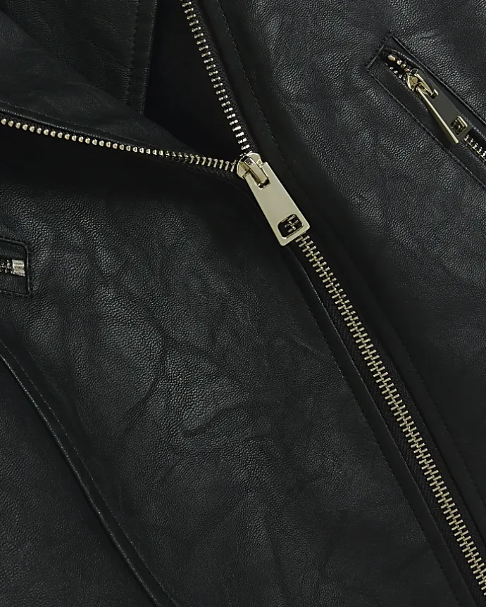 Petite Black Faux Leather Biker Jacket