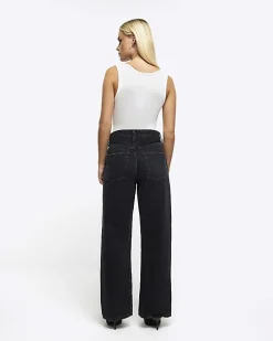 Petite black high waisted straight leg jeans