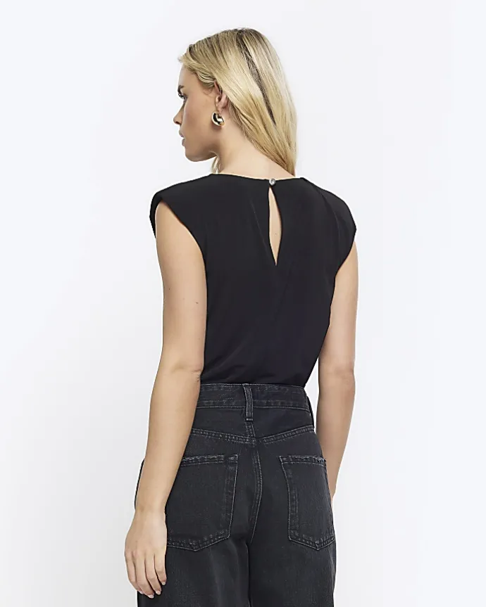 Petite black shoulder pad bodysuit