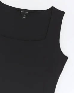 Petite black square neck bodysuit