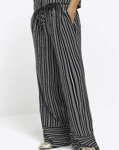 Petite black stripe wide leg trousers