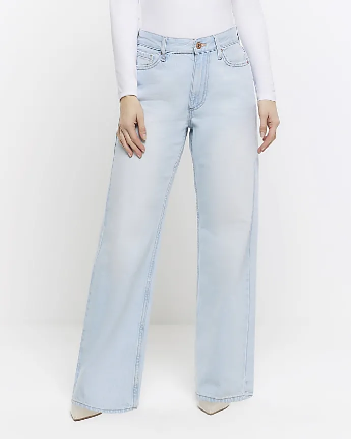 Petite blue high waisted straight jeans