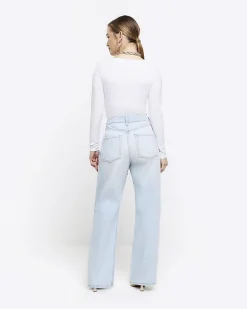 Petite blue high waisted straight jeans