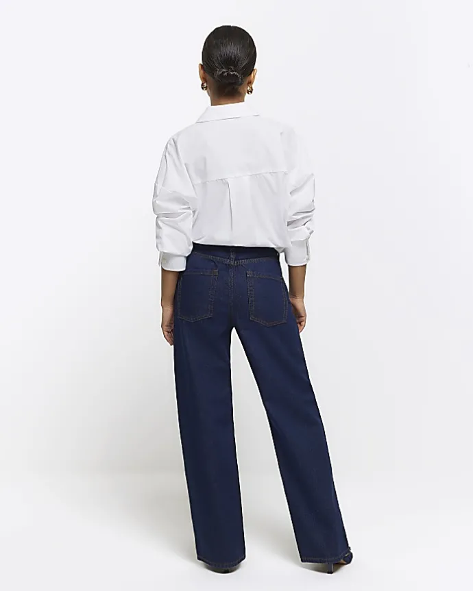 Petite blue high waisted straight jeans