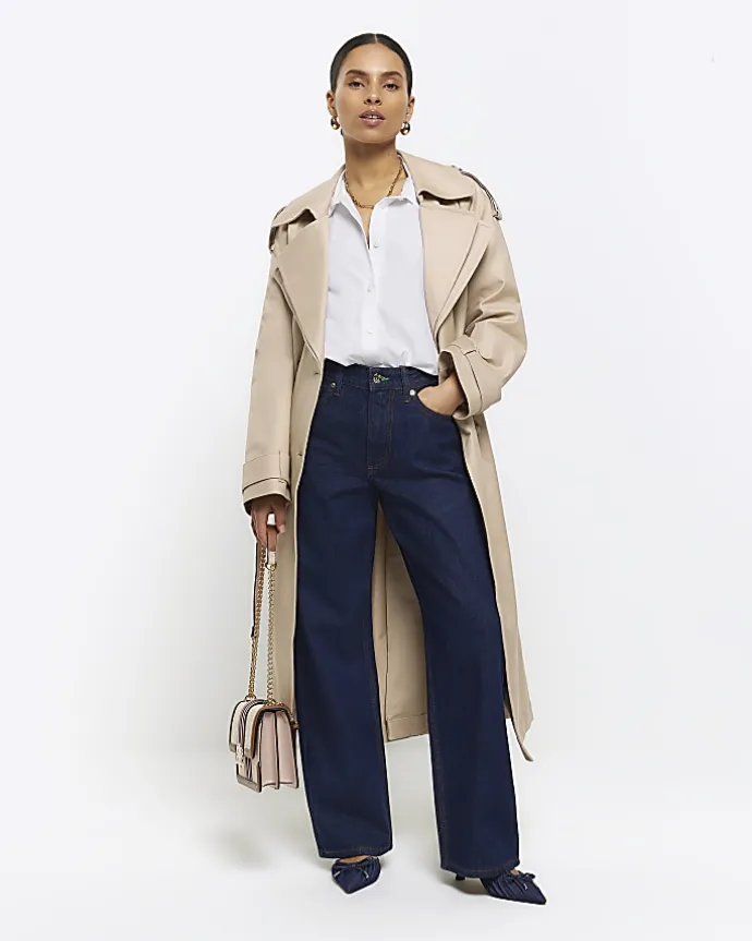 Petite blue high waisted straight jeans