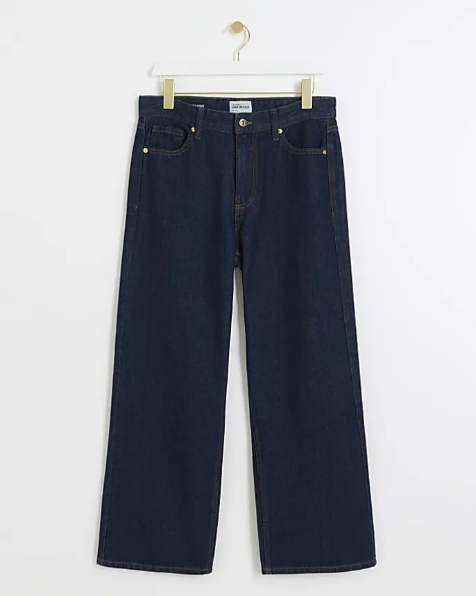 Petite blue high waisted straight jeans