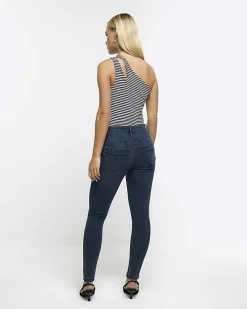 Petite blue mid rise skinny jeans