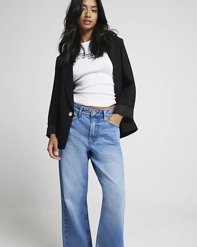 Petite blue relaxed straight jeans