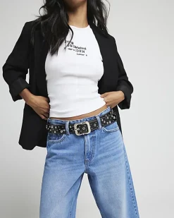 Petite blue relaxed straight jeans