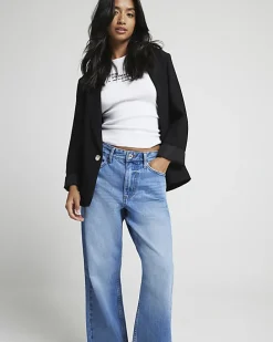 Petite blue relaxed straight jeans