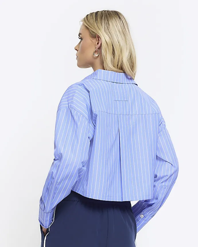 Petite blue stripe crop shirt