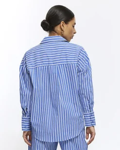 Petite blue stripe long sleeve shirt