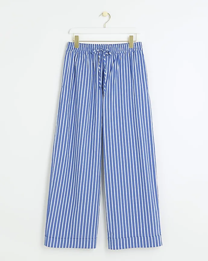 Petite blue stripe poplin pull on trousers