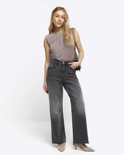 Petite brown ruched bodysuit
