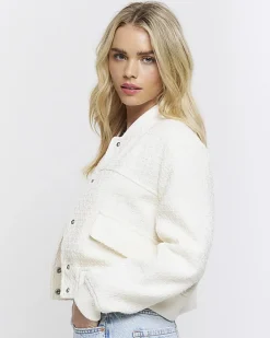 Petite cream boucle tailored bomber jacket