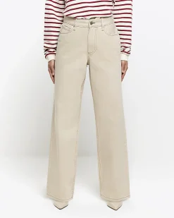 Petite ecru high waisted straight jeans