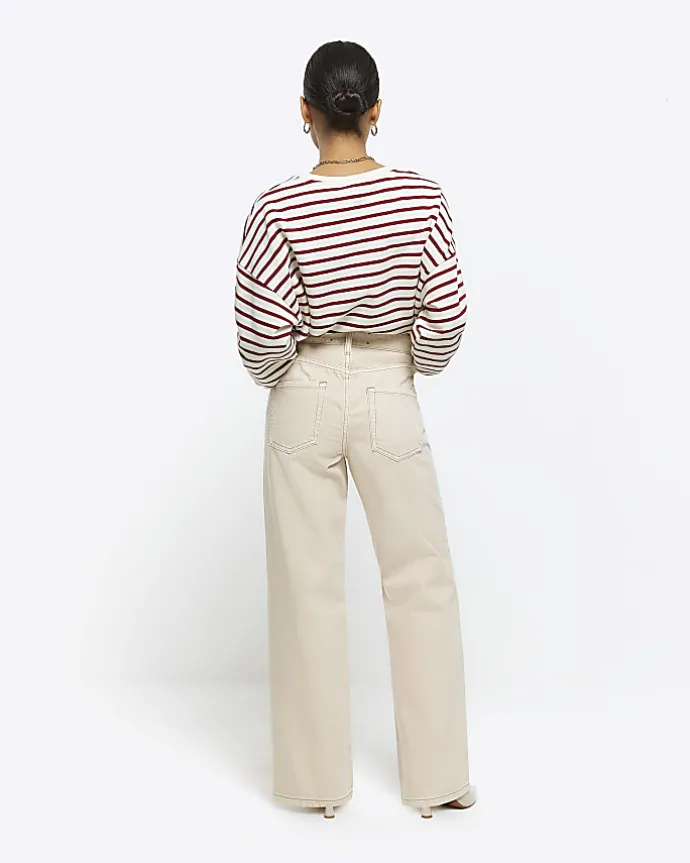 Petite ecru high waisted straight jeans