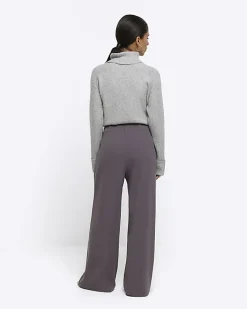Petite grey stitched wide leg trousers