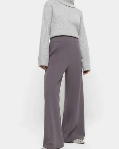 Petite grey stitched wide leg trousers