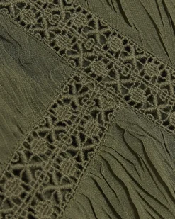 Petite khaki lace detail smock mini dress