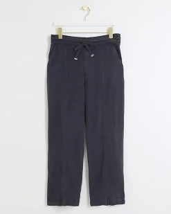 Petite Navy wide leg lyocell trousers
