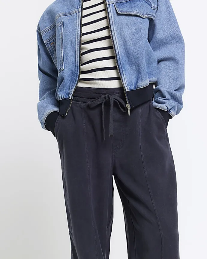 Petite Navy wide leg lyocell trousers
