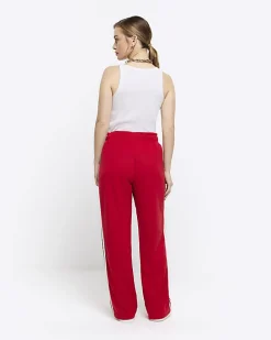 Petite red side stripe wide leg joggers