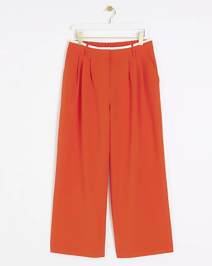 Petite red side stripe wide leg trousers