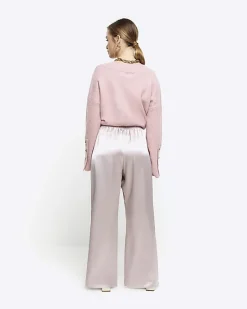 Petite silver satin wide leg trousers