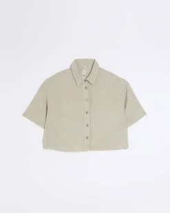 Petite stone crop shirt with linen