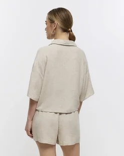 Petite stone crop shirt with linen