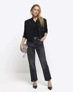 Petite Washed Black Mom Sculpt Jeans