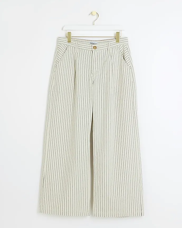 Petite white high waisted stripe loose jeans
