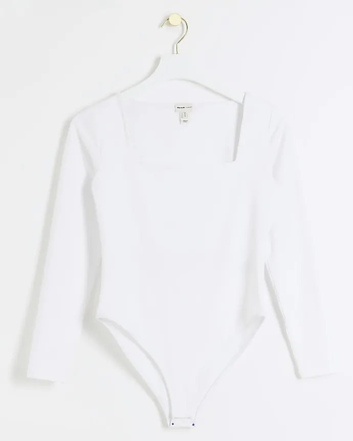 Petite white long sleeve bodysuit