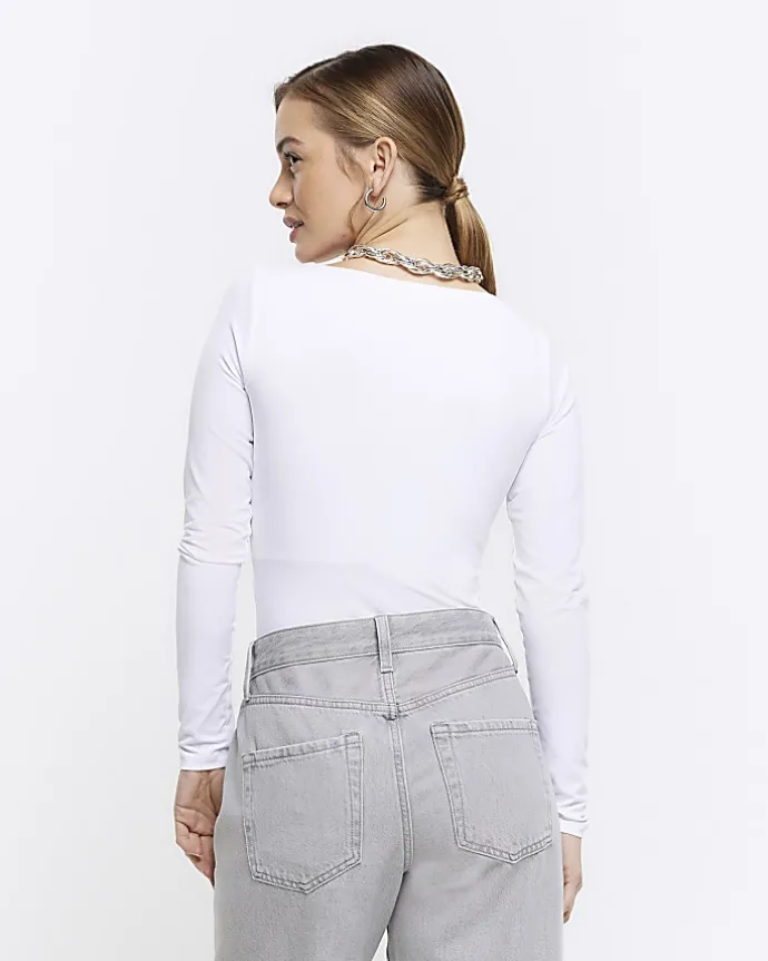 Petite white long sleeve bodysuit