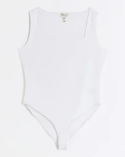 Petite white square neck bodysuit