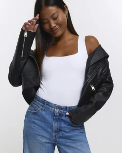 Petite white square neck bodysuit